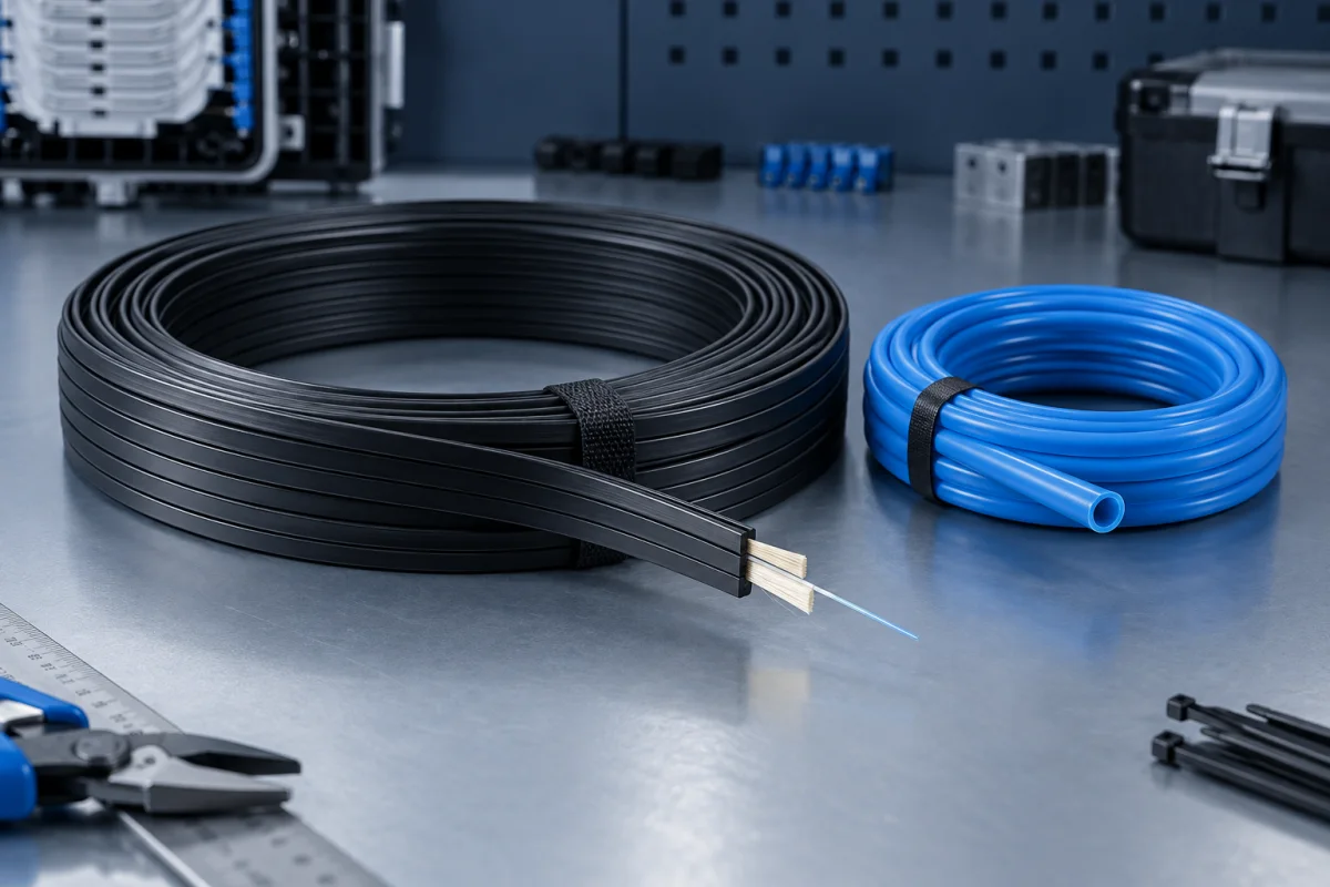 FTTH drop cable and blue microduct coil